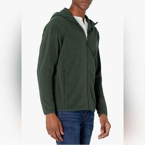 Amazon Essentials Mens Polar Fleece Long Sleeve Zip Front Forest Green Hoodie M